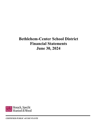 Bethlehem-center School District ACFR Cover