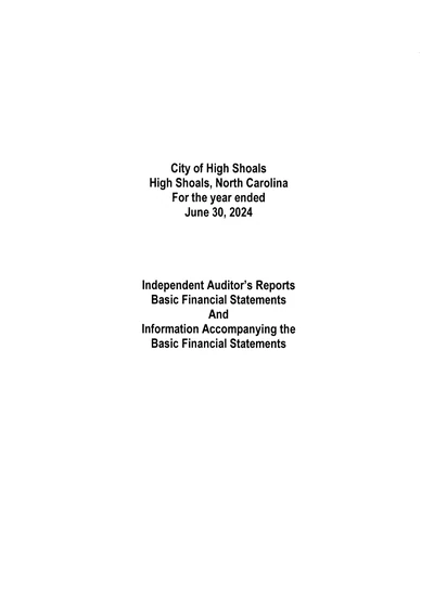 City of High Shoals ACFR Cover