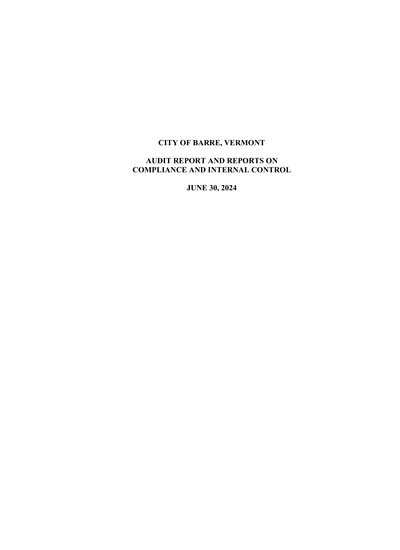 City of Barre, Vermont ACFR Cover