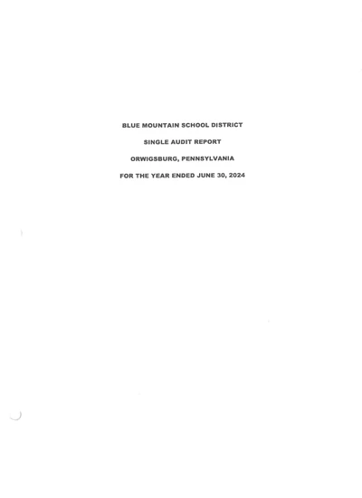 Blue Mountain School District ACFR Cover