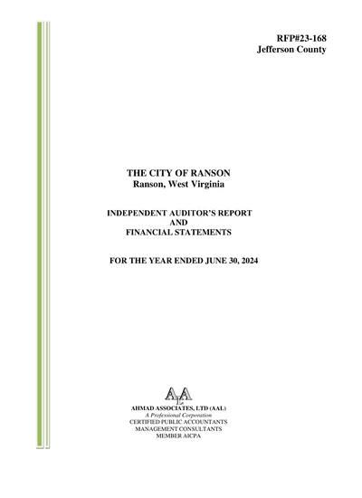 City of Ranson ACFR Cover