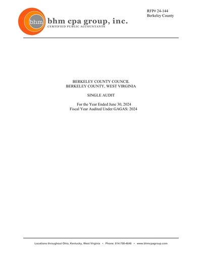 Berkeley County Commission ACFR Cover