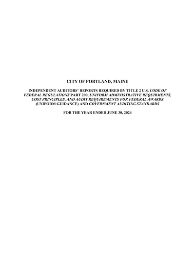City of Portland Maine ACFR Cover