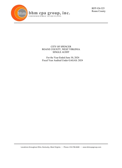 City of Spencer ACFR Cover