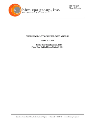 City of Keyser ACFR Cover