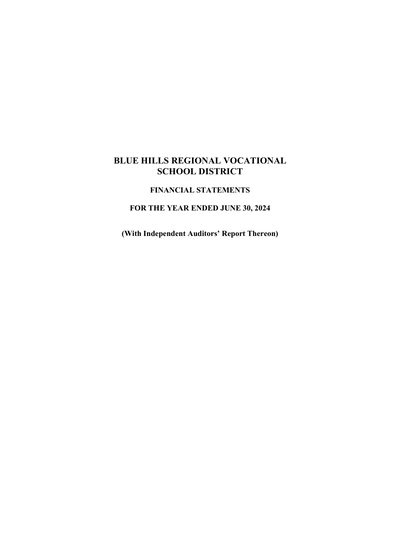 Blue Hills Regional Vocational School District ACFR Cover