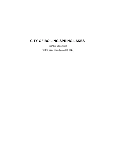 City of Boiling Spring Lakes ACFR Cover