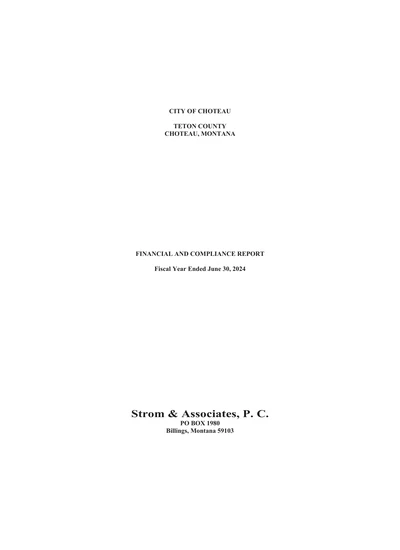 City of Choteau ACFR Cover