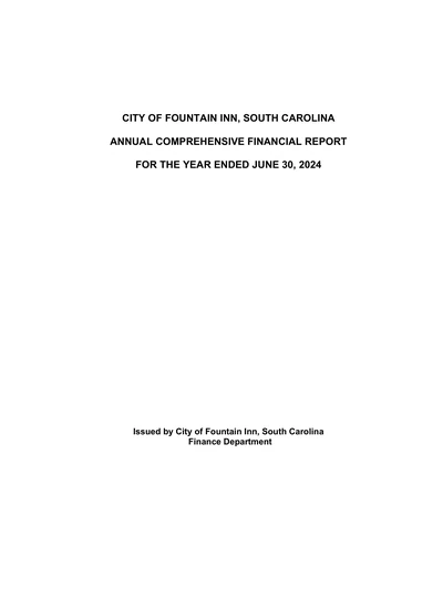 City of Fountain Inn, South Carolina ACFR Cover