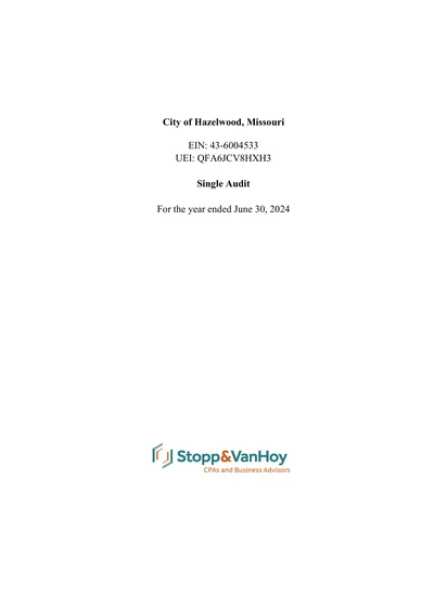 City of Hazelwood, Missouri ACFR Cover