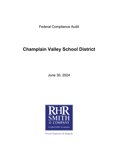 Champlain Valley School District ACFR Cover