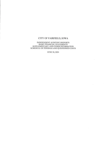 City of Fairfield Iowa ACFR Cover