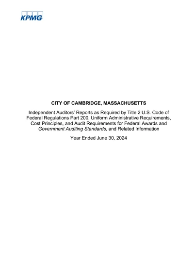 City of Cambridge ACFR Cover