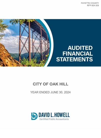 City of Oak Hill ACFR Cover