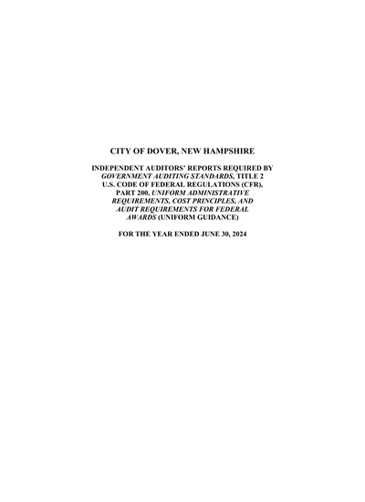 City of Dover, New Hampshire ACFR Cover