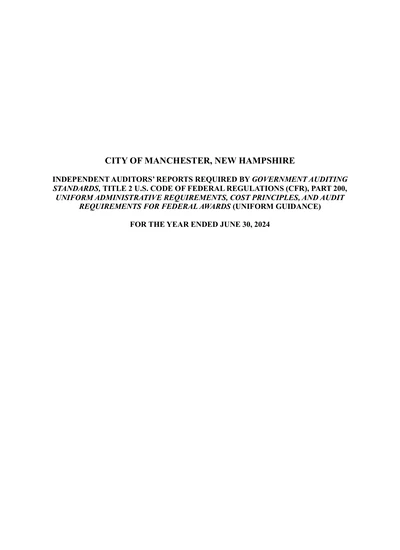 City of Manchester, New Hampshire ACFR Cover