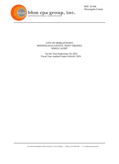 City of Morgantown ACFR Cover