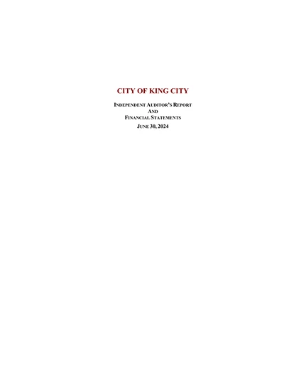 City of King City ACFR Cover
