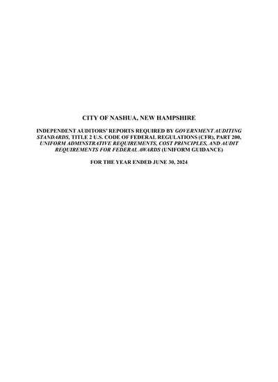 City of Nashua, Nh ACFR Cover