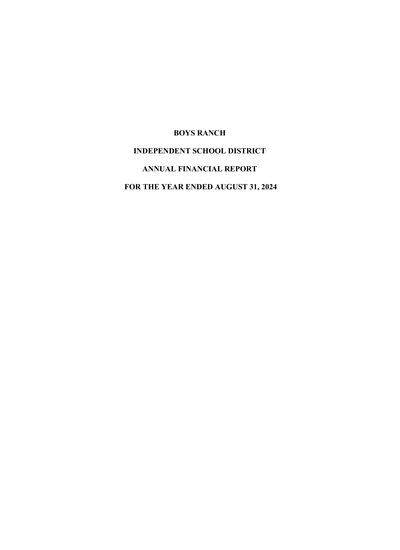 Boys Ranch Independent School District ACFR Cover
