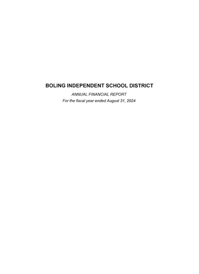 Boling Independent School District ACFR Cover