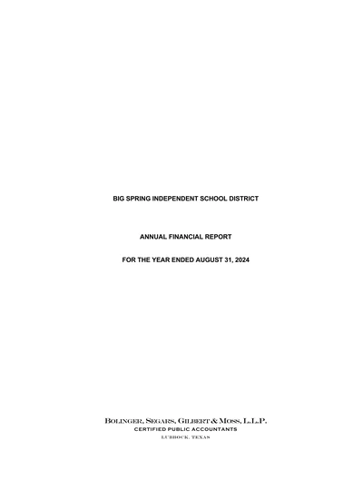 Big Spring Independent School District ACFR Cover