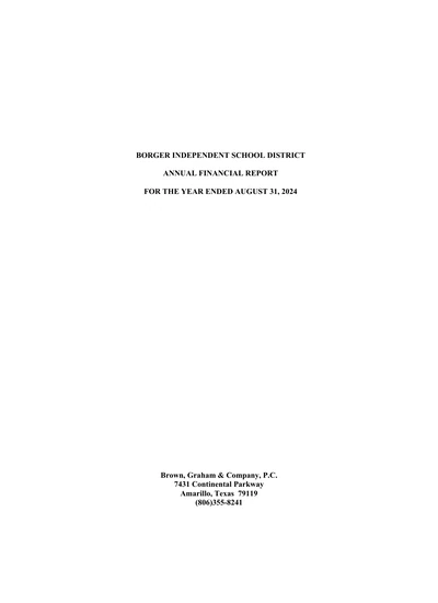 Borger Independent School District ACFR Cover