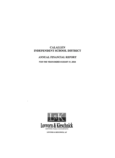 Calallen Independent School District ACFR Cover