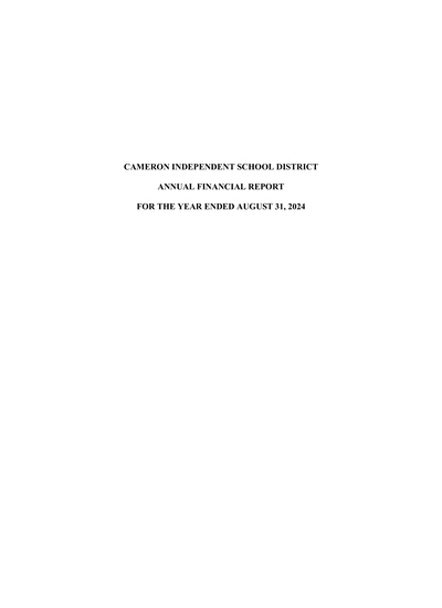 Cameron Independent School District ACFR Cover