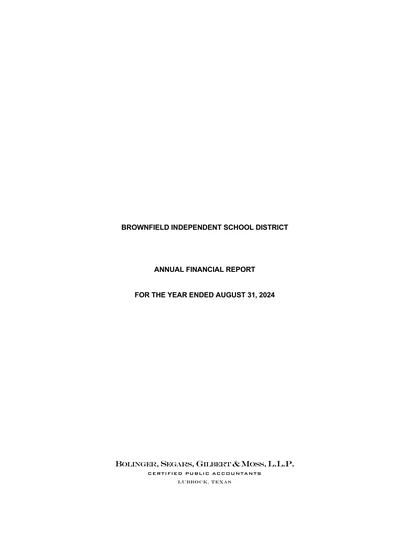 Brownfield Independent School District ACFR Cover