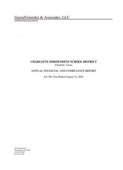 Charlotte Independent School District ACFR Cover