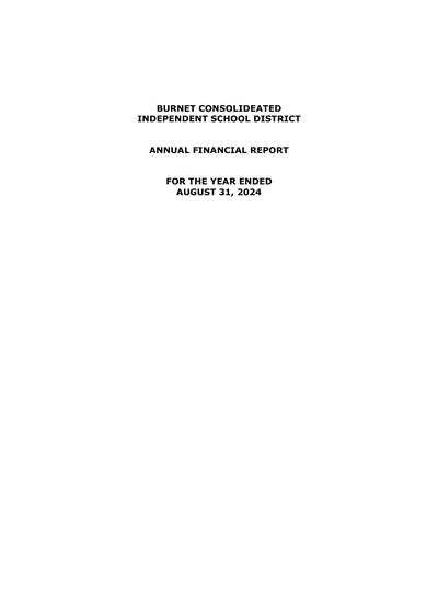 Burnet Consolidated Independent School District ACFR Cover
