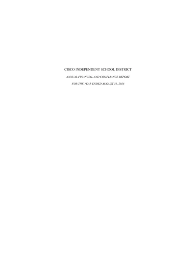 Cisco Independent School District ACFR Cover