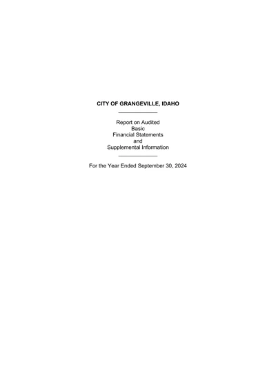 City of Grangeville ACFR Cover