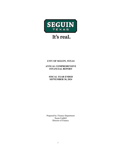 City of Seguin ACFR Cover