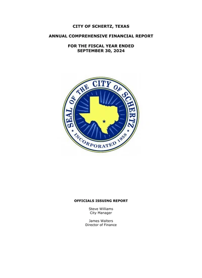City of Schertz, Texas ACFR Cover