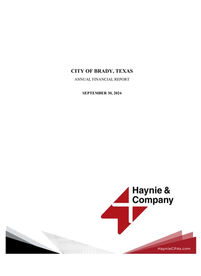 City of Brady, Texas ACFR Cover