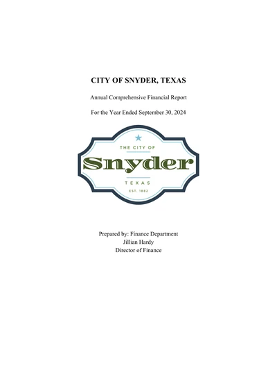 City of Snyder, Texas ACFR Cover