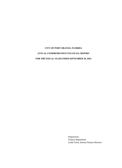 City of Port Orange ACFR Cover