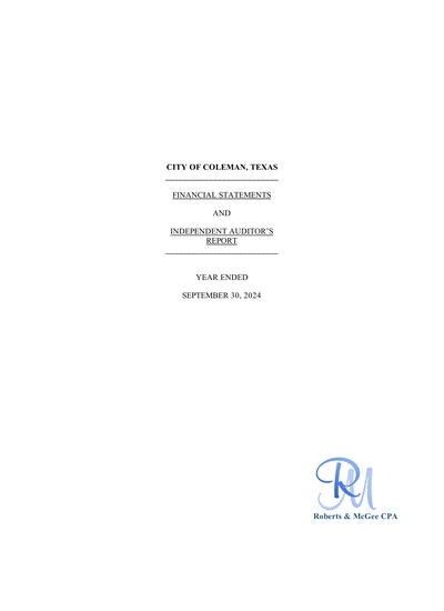 City of Coleman, Texas ACFR Cover