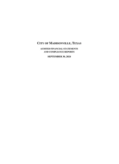 City of Madisonville, Texas ACFR Cover