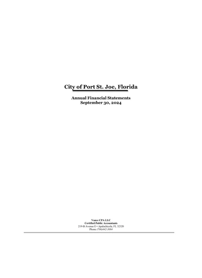 City of Port St Joe ACFR Cover
