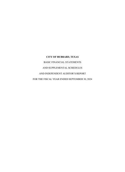 City of Hubbard ACFR Cover