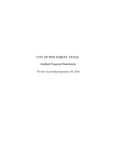 City of Pine Forest, Texas ACFR Cover