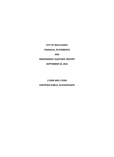 City of Macclenny ACFR Cover
