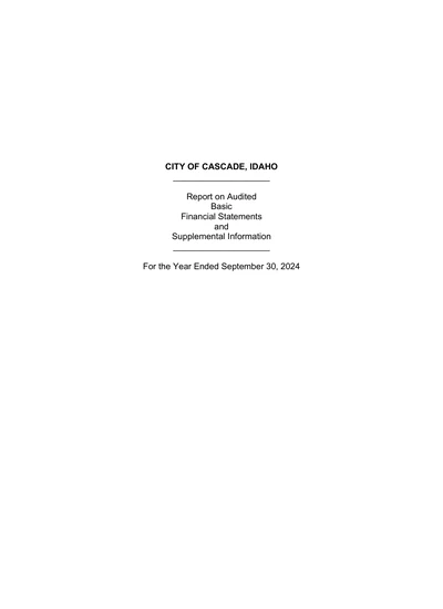 City of Cascade ACFR Cover