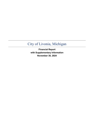 City of Livonia, Michigan ACFR Cover