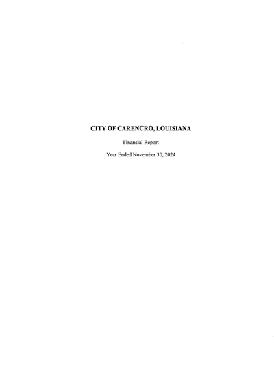 City of Carencro ACFR Cover