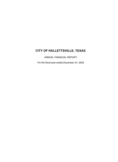 City of Hallettsville. Texas ACFR Cover