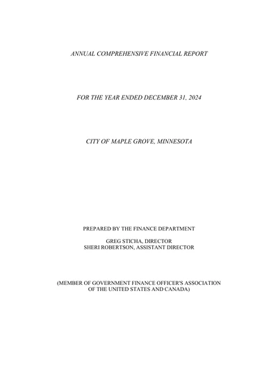 City of Maple Grove ACFR Cover
